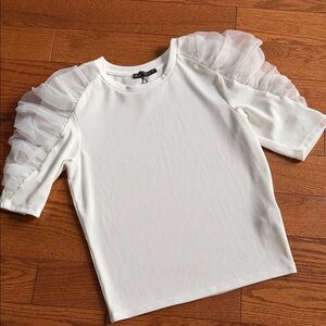 Zara White Puff Sleeve Ribbed Top
